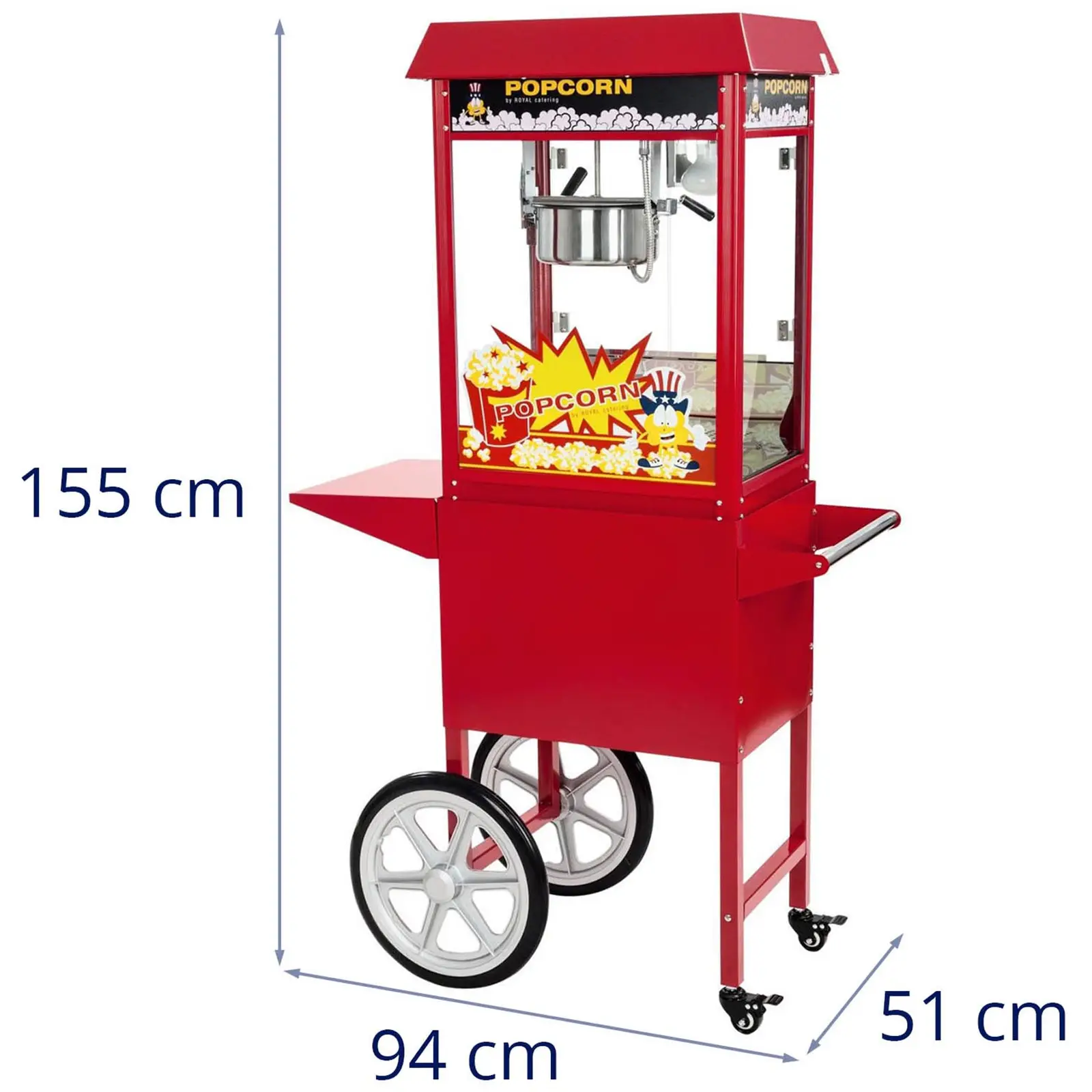 Mașină de Popcorn cu cărucior - Roșie