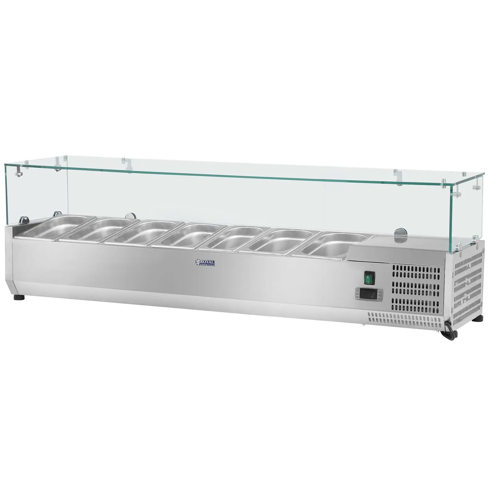 Vitrină frigorifică de tejghea - 160 x 33 cm - 8 containere GN 1/4 - Capac de sticlă