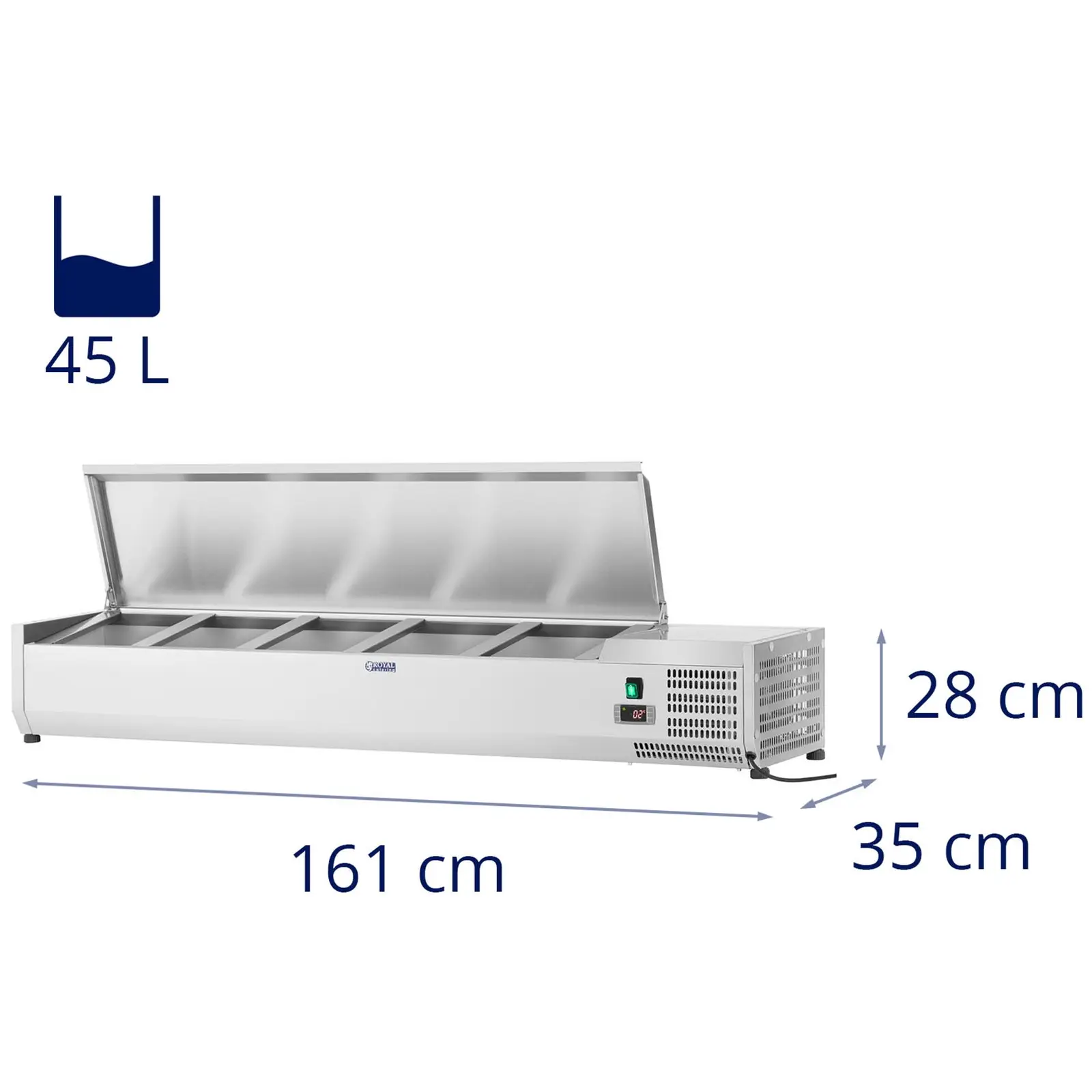 Vitrină frigorifică de tejghea - 160 x 33 cm - 8 containere GN 1/4