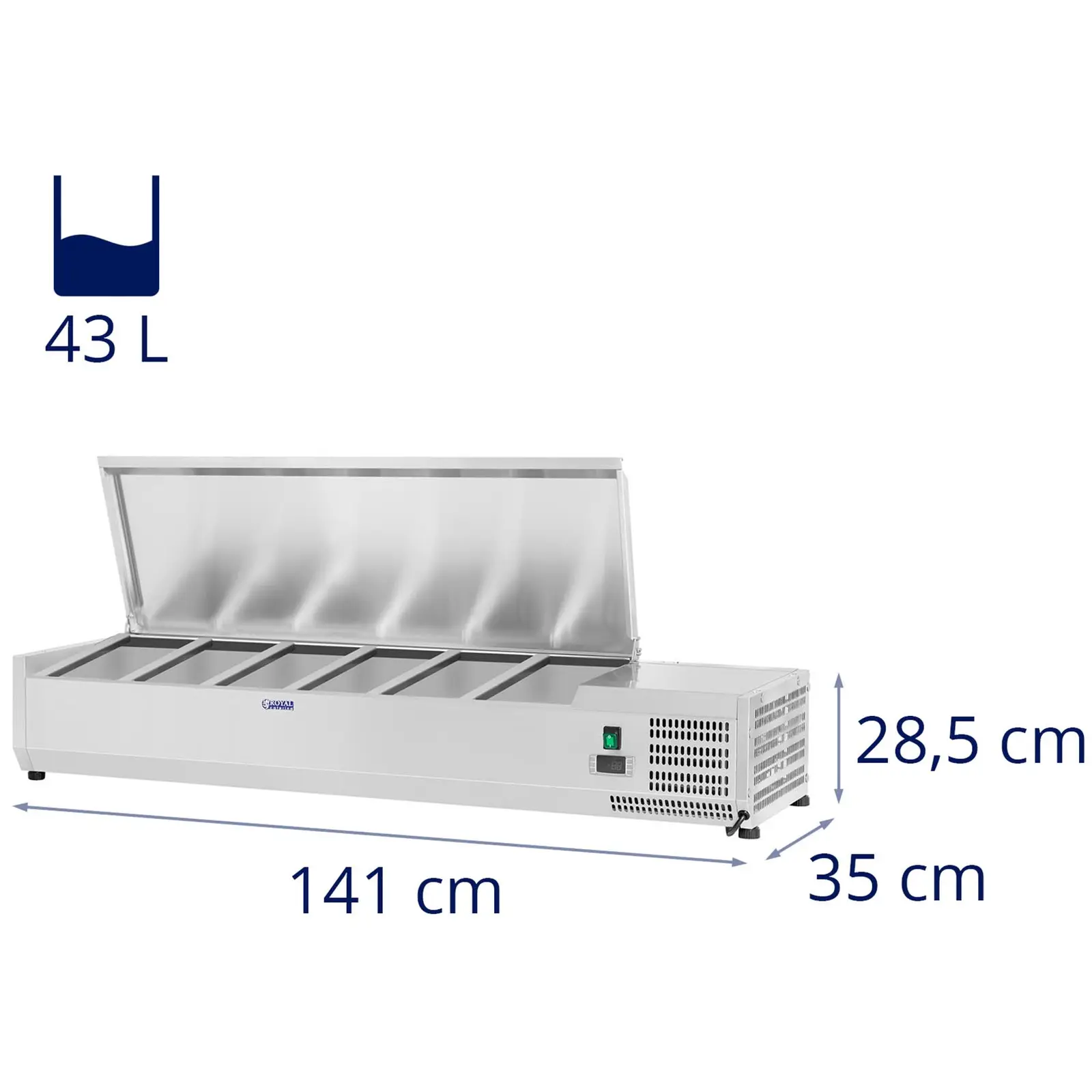 Vitrină frigorifică de tejghea - 140 x 33 cm - 6 containere GN 1/4