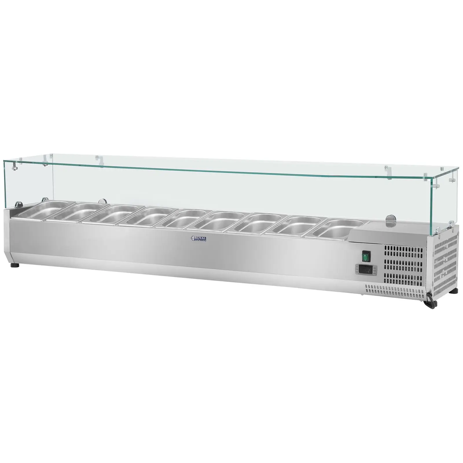 Vitrină frigorifică de tejghea - 200 x 39 cm - pentru recipiente 9 GN 1/3 - capac de sticlă