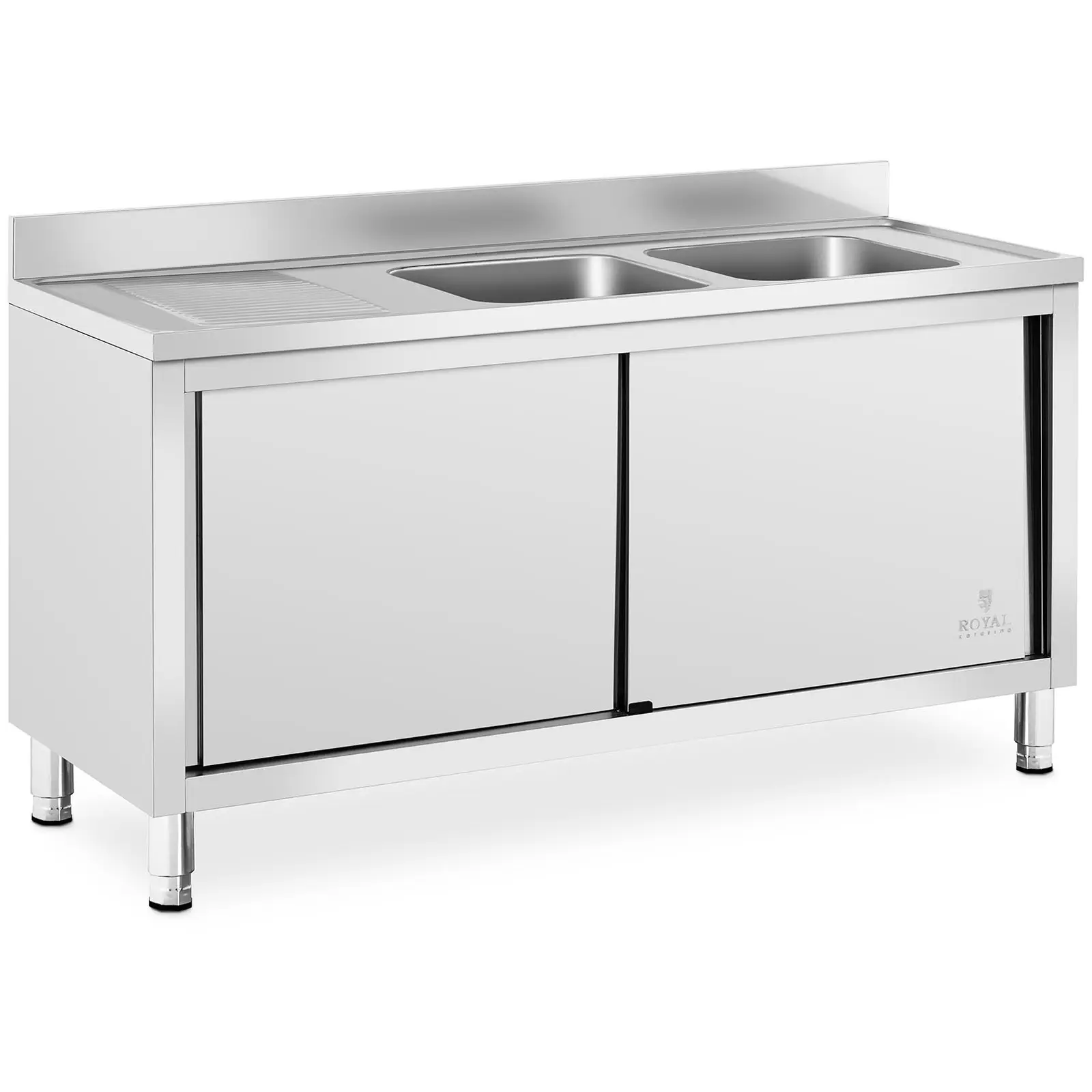 Chiuveta de bucătărie comercială Silver Sink - 2} bazine - Royal Catering - Oţel inoxidabil - {{măsurători ale bazinului_245}}} mm