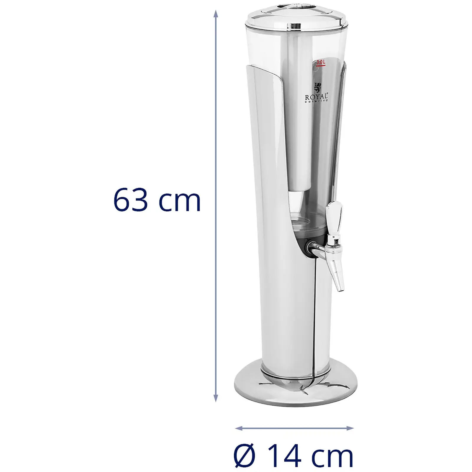 Dozator de sucuri - 3 L - sistem de răcire - pentru pahare de până la 198 mm - cu iluminare LED - argintiu - Royal Catering