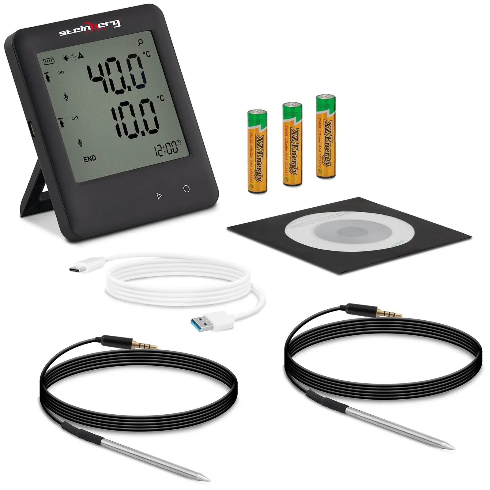 Înregistrator de date de temperatură - LCD - - 200 la +250 °C - 2 senzori externi